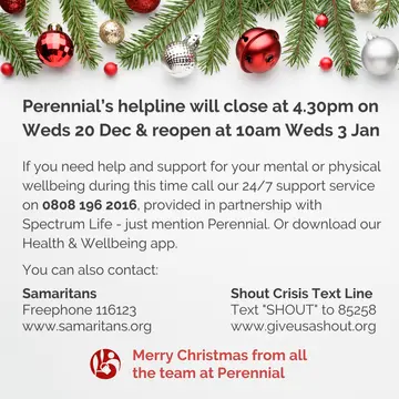 Perennial's helpline Christmas hours